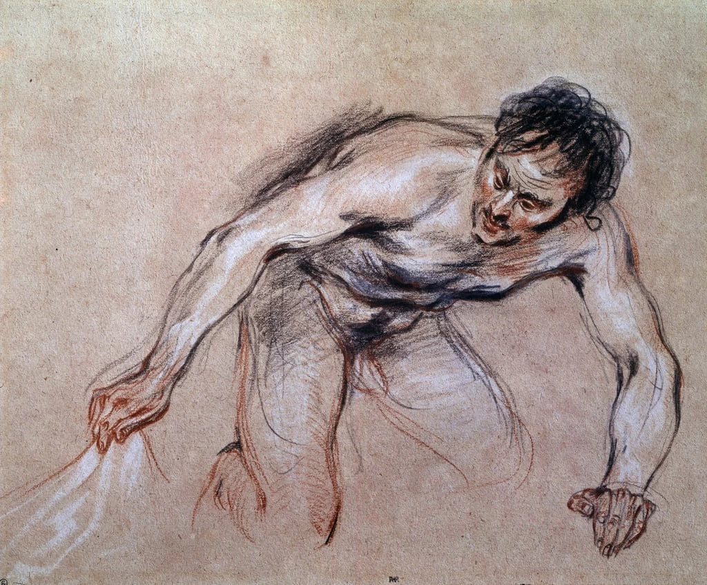 Studio di un uomo nudo inginocchiato che tira un drappeggio - Louvre, Parigi